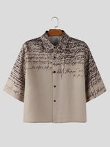 Men's Calligraphy Script Print Raw Hem Short Sleeve Shirt SKUL52996