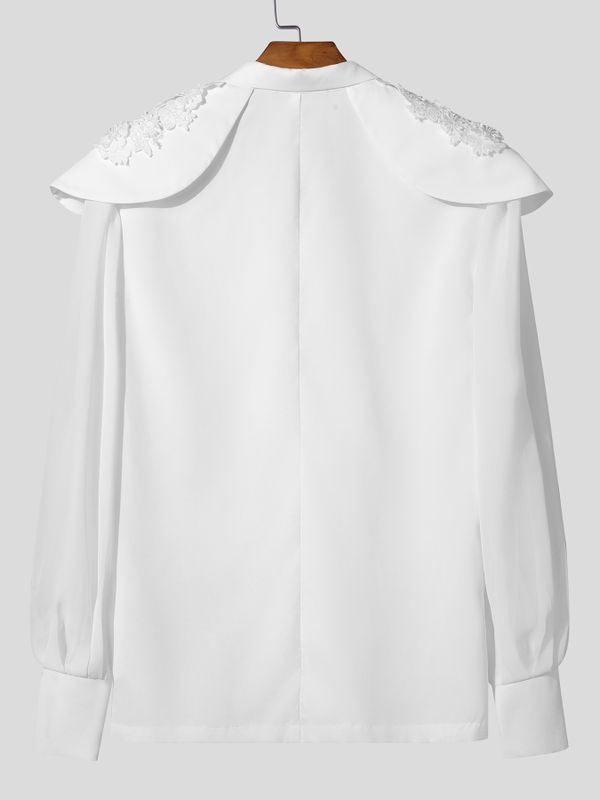 Men's Lace Shoulder Appliques Sheer Lantern Sleeves Blazer SKUL56348