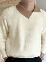 Mens Asymmetrical Neck Long Sleeve Sweater SKUK81210