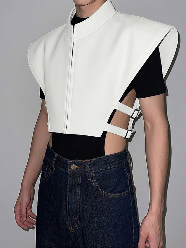 Men's Futuristic Broad Shoulder Side Buckle Waistcoat SKUL54668