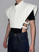 Men's Futuristic Broad Shoulder Side Buckle Waistcoat SKUL54668