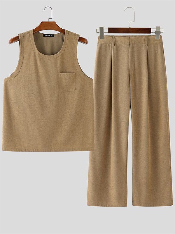 Men's Corduroy Casual Two Pieces Outfit SKUL23530