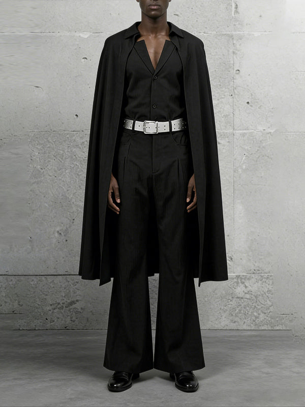 Men's Cape Patchwork Solid Color Two Pieces Outfit SKUL36485