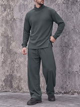 Men's Zen Minimalist Art Exhibition Asymmetric Wrap Neck Ribbed Two Pieces Outfit SKUL85948
