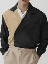 Mens Color-Block Patchwork Long Sleeve Shirt SKUK99735