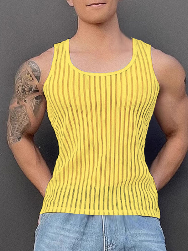 Mens Striped Sheer Casual Tank SKUL15389