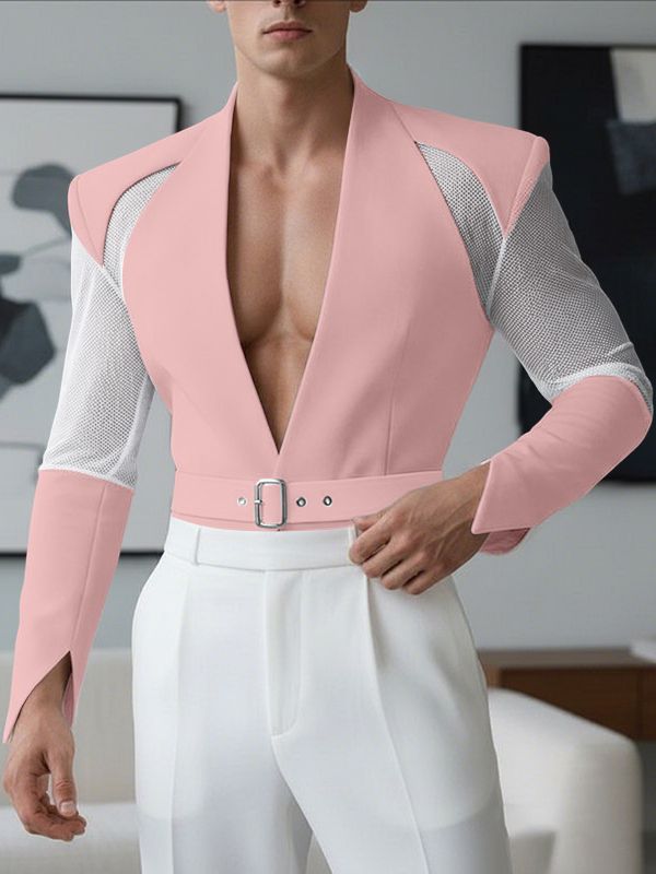 Men's Sheer Mesh Patchwork Casual Long Sleeve Blazer SKUL50128