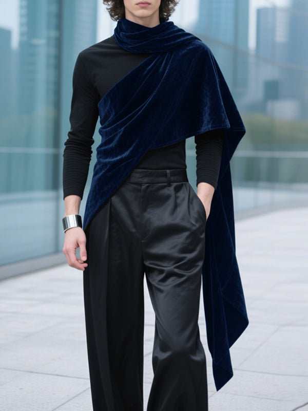 Men's Contrast Velvet Patchwork Long Sleeve T-Shirt SKUL29768