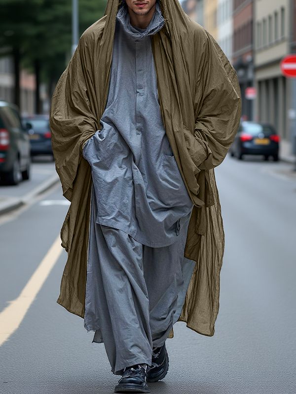 Men's Solid Hooded Loose Long Sleeve Cardigan SKUL32841