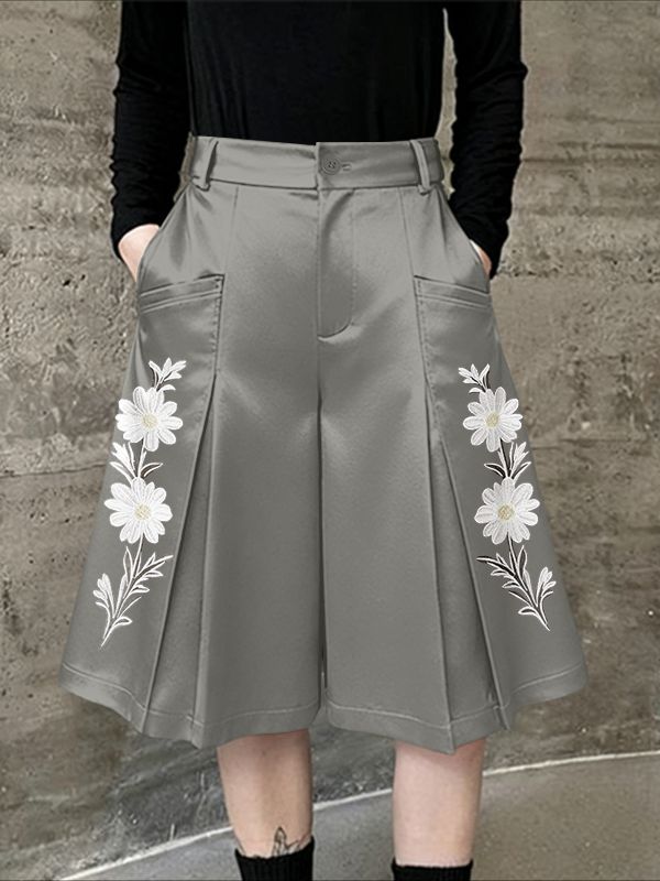 Men's Floral Embroidered Glossy High Waist Short SKUL46155