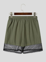 Men's Streetwear Button Decor Mesh Splicing Short SKUL63637