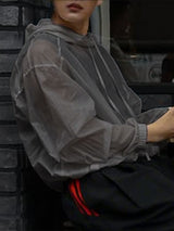 Men's Solid Sheer Long Sleeve Hooded Sweatshirt SKUL28415