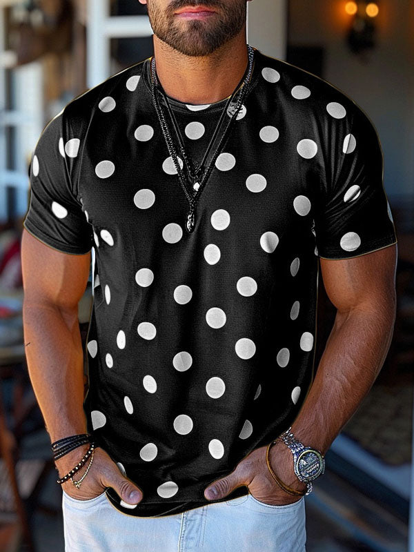 Mens Polka Dot Crew Neck Short Sleeve T-Shirt SKUK70024