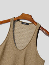 Men's Y2K High-Street Open-Knit Deep V-Neck Fitted Tank SKUL78002