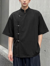 Men's Solid Color New Chinese Style Asymmetric Short Sleeve Shirt SKUL56321