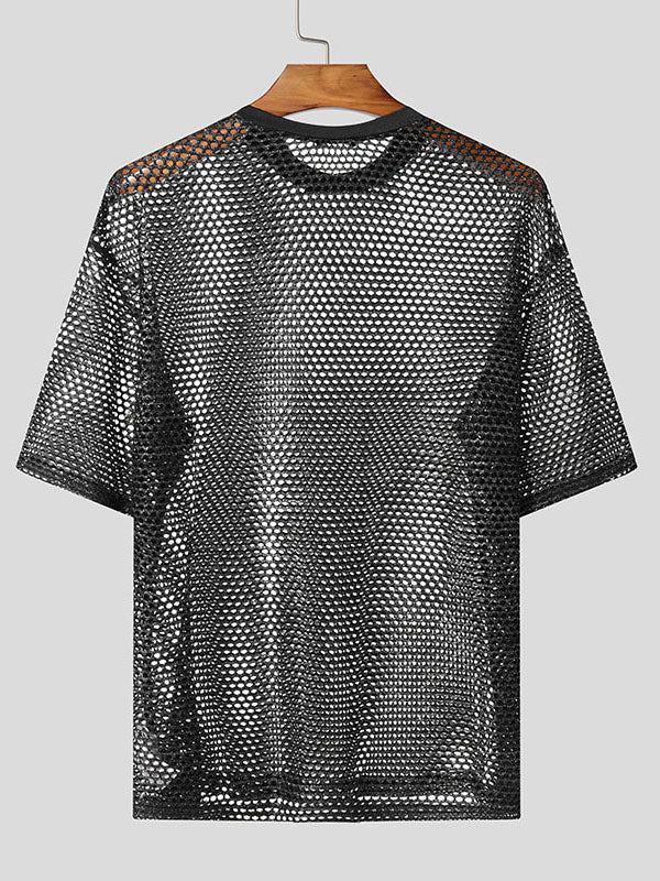 Mens Shimmer Mesh Sheer Half-Sleeve T-Shirt SKUK99783