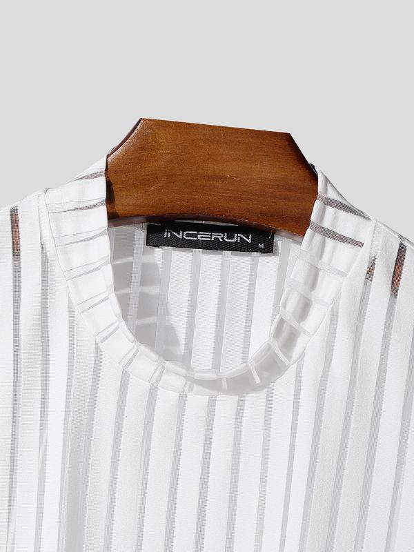 Men's Semi-Sheer High Neck Long Sleeve T-shirt SKUL42523