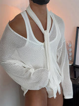 Men's Sheer Hollow Out Long Sleeve Sweater SKUL29587