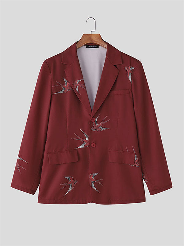 Men's Bird Printed Long Sleeve Blazer SKUL37524