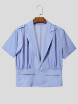 Men's Avant-Garde Mesh Patchwork Epaulet Zipper Short Sleeve Blazer SKUL63851