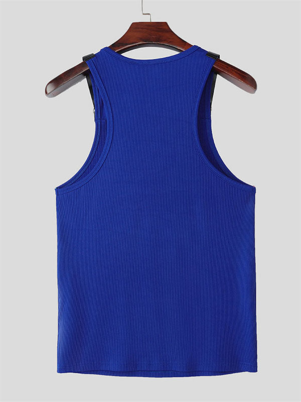 Mens Leather Strap Patchwork Knit Tank SKUL07639