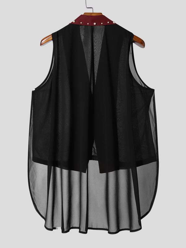 Men's Avant-Garde Studded Lapel Sheer Mesh High-Low Tuxedo Blazer SKUL63810