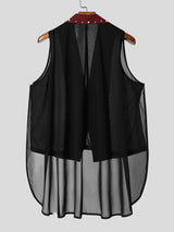 Men's Avant-Garde Studded Lapel Sheer Mesh High-Low Tuxedo Blazer SKUL63810