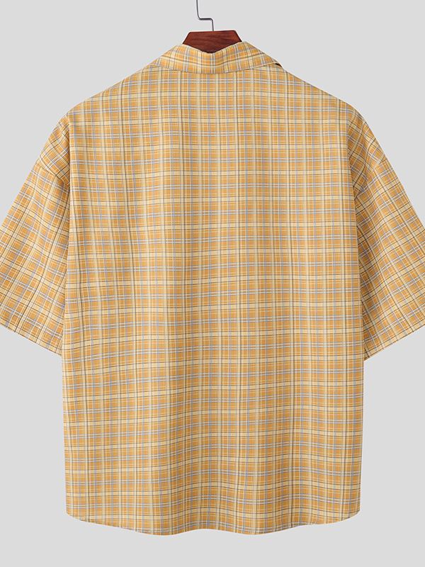 Men's Cartoon Print Plaid Short Sleeve Shirt SKUL45988