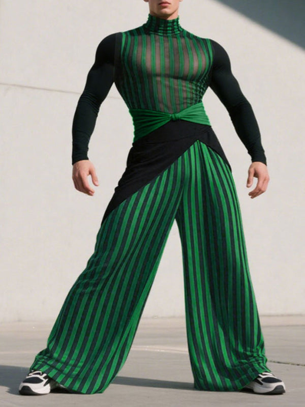 Men's Contrast Stripe Sheer Mesh Two Pieces Outfit SKUL25997