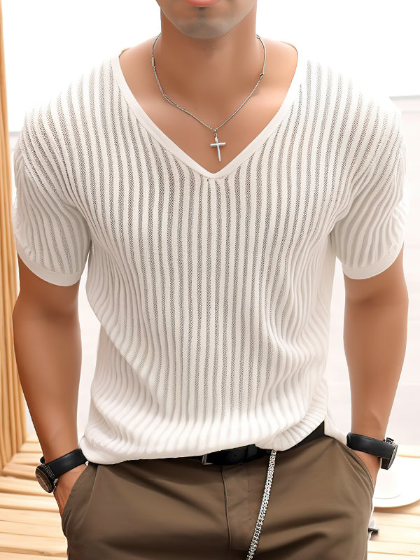 Mens See Through V-Neck Short Sleeve T-Shirt SKUK51188