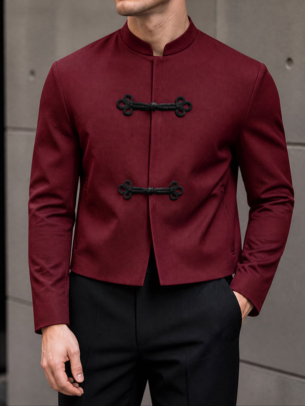[Pre-order] Men's Neo-Chinese Chic Evening Gala Braided Frog Button Mandarin Collar Cropped Blazer SKUL89014