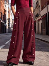 Men's Smart Chic Stage Runway Multi-Button Slit Pleat Wide-Leg Pant SKUL84759