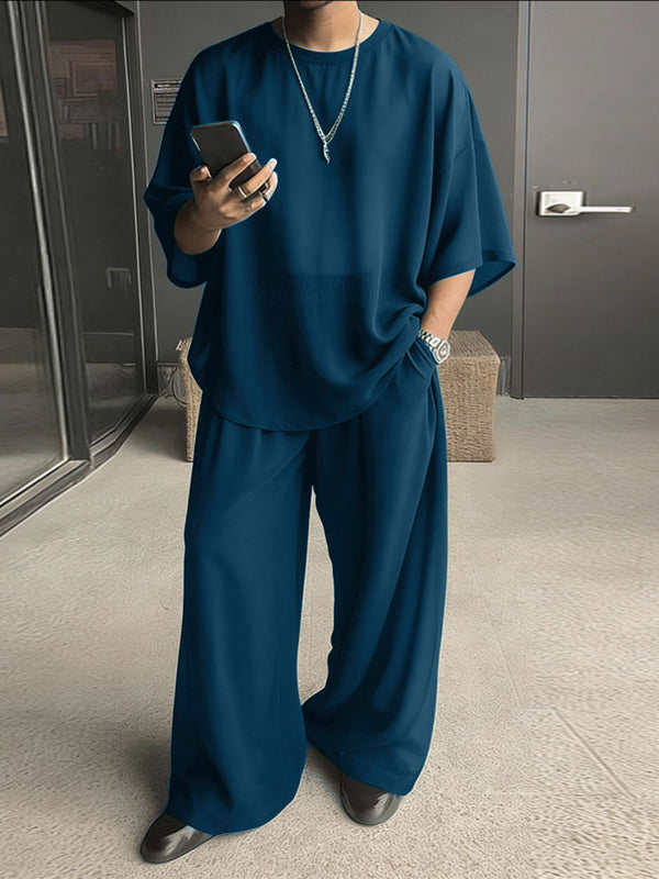 Men's Solid Color Semi Sheer Casual Two Pieces Outfit SKUL53020