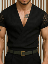 Mens Sheer Mesh Patchwork Knit Short Sleeve T-Shirt SKUL16800