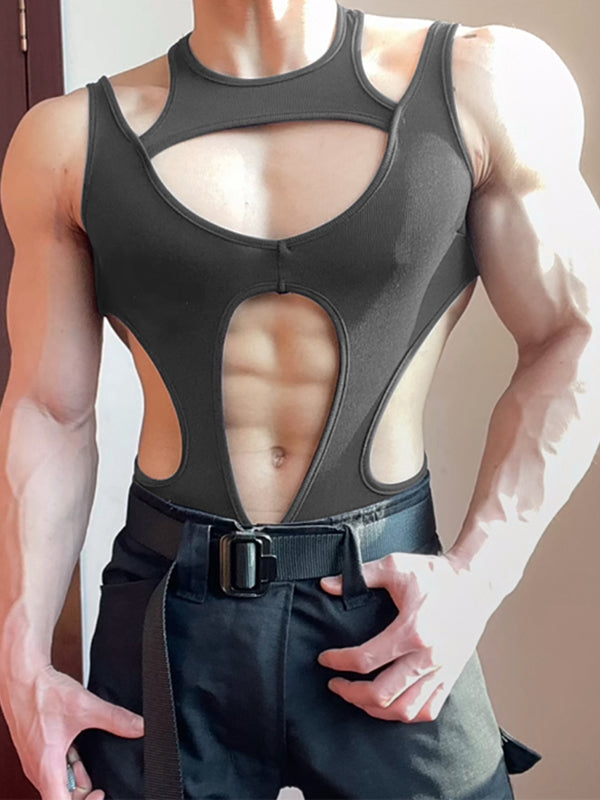 Men's Hollow Slim Fit Sleeveless Bodysuit SKUL23777