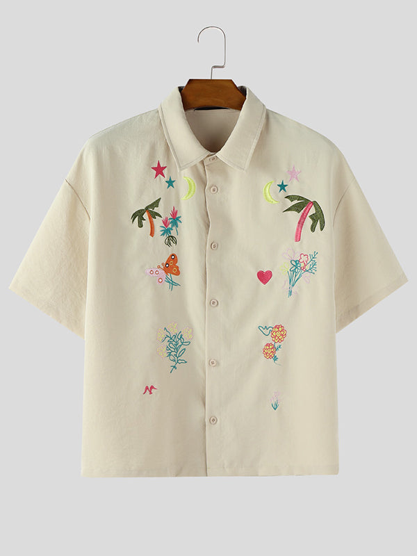 Mens Fun Embroidered Short Sleeve Shirt SKUL12830
