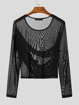 Mens Asymmetrical Shoulder Design Cropped Long-Sleeve T-Shirt SKUK86760