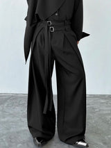 Men's Avant-Garde Double D-Ring Strap Pleated Maxi Wide-Leg Pant SKUL71389