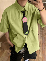 Men's Deconstructed 3D Floral Tie Short Sleeve Shirt SKUL36465