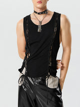 Mens Solid Lace-Up Crew Neck Sleeveless Vest SKUK29276