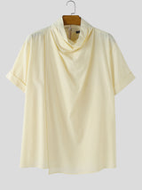 Mens Solid Color Casual High Neck Short Sleeve T-Shirt SKUL18988