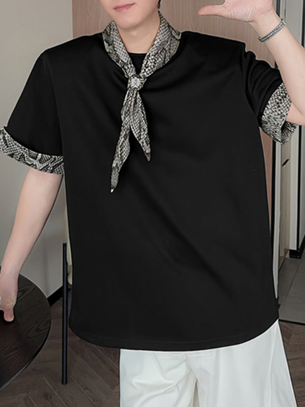 Mens Leopard Patchwork Crew Neck Short Sleeve T-Shirt SKUL13004