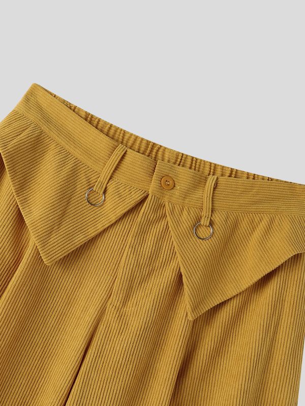 Men's Japanese Streetwear Fold-Over Waist Corduroy Baggy Balloon Pant SKUL79042