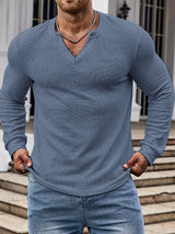 Mens Textured V-Neck Long Sleeve T-Shirt SKUK77209