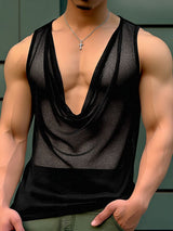 Men's Sheer Fine Mesh Cowl Neck Tank SKUL54053