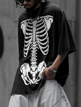 Men's Streetwear Oversized Vintage Wash Skeleton Print Streetwear T-shirt SKUL54753