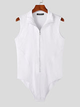 Mens Solid Seam Detail Zip Sleeveless Bodysuit SKUK08361