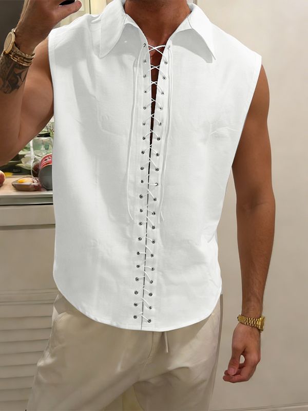 Men's Tie Drawstring Design Sleeveless Shirt SKUL57701