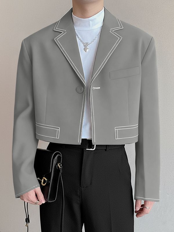 Men's Color Block Line Cropped Long Sleeve Blazer SKUL39890
