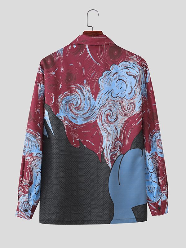 Men's Oil Painting Print Design Long Sleeve Shirt SKUL38589